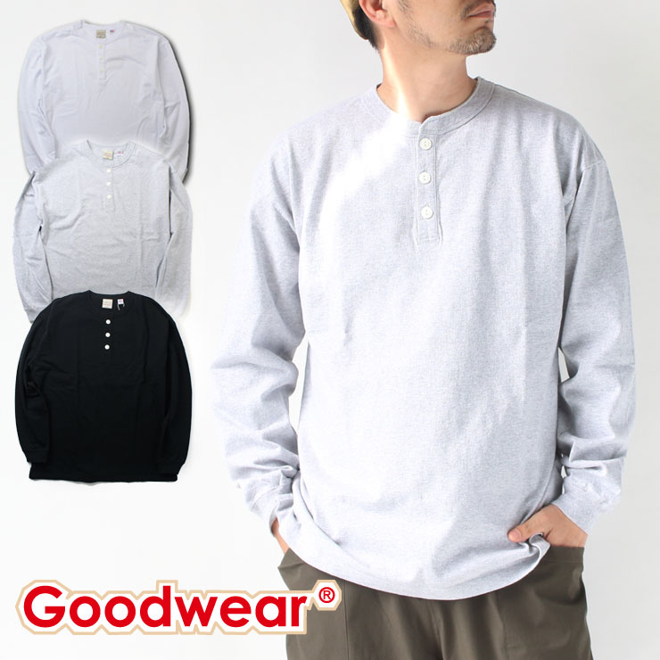 樂天商城 - 長袖tシャツ メンズ 大きいサイズ レディース グッドウェア Goodwear USAコットン L/S ヘンリーネック Tee 2W7-5512 無地 大きいサイズ レディース トップス ユニセックス 春 夏 春夏 新作 大阪 取り扱い店