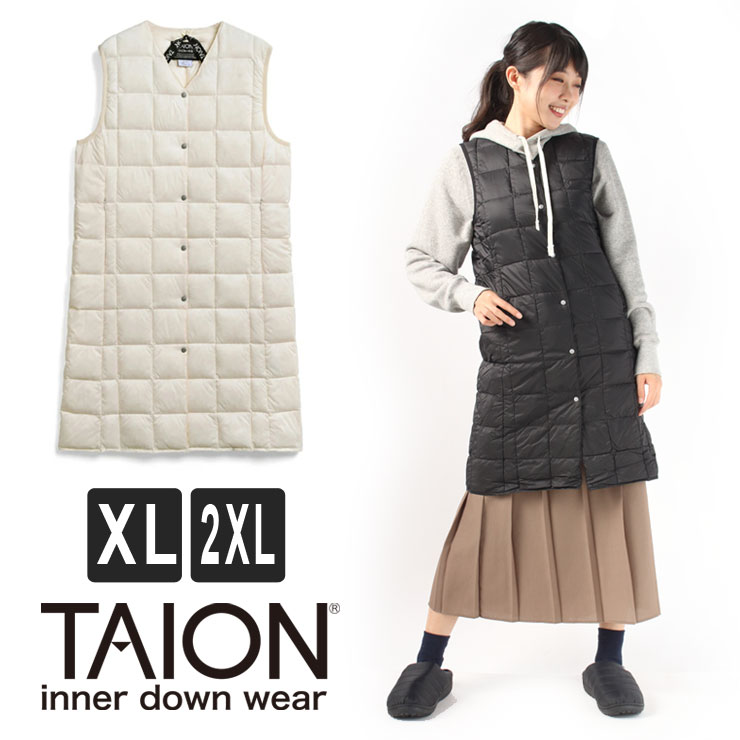 taion ロングダウンコート レディース TAION インナーダウン タイオン ベーシック Vネック ロングダウンベスト TAION-W001-LONG WOMEN　返品交換不可のサムネイル