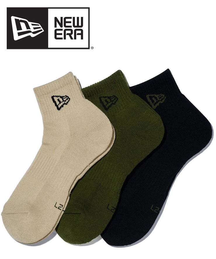 樂天商城 - ニューエラ NEW ERA ソックス アンクル丈 3足セット メンズ レディース キッズ スニーカー用 靴下 ブランドロゴ ブラック/オリーブ/カーキ 14518189
