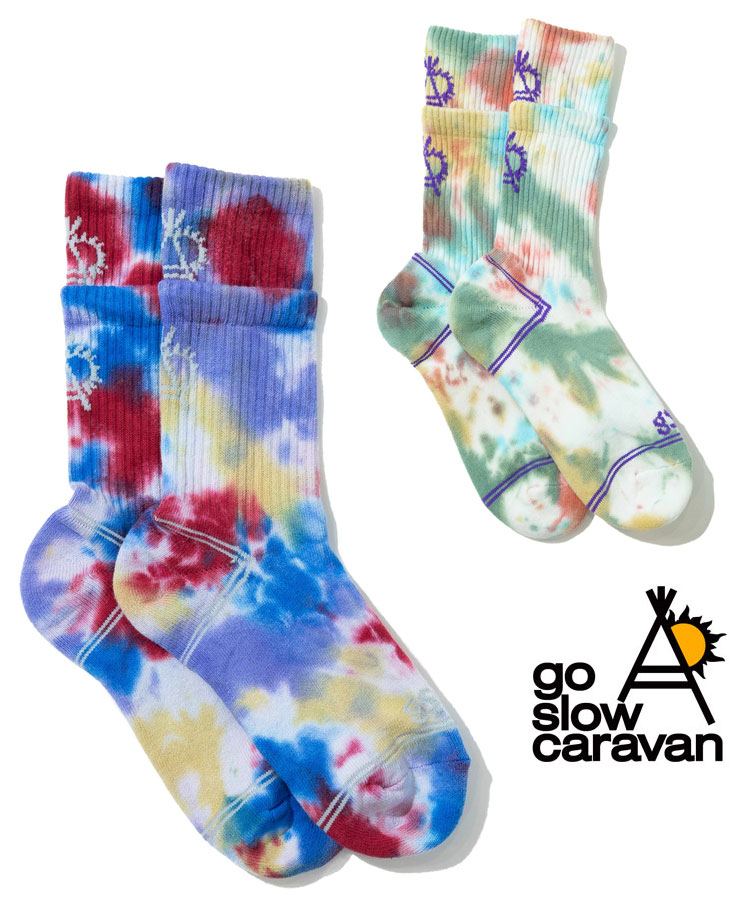 樂天商城 - go slow caravan ゴースローキャラバン 靴下 メンズ クルーソックス タイダイ ジャガード レイヤード風 おしゃれ アウトドア 362908