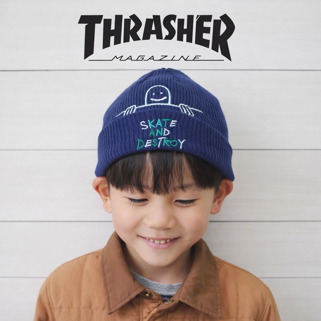 樂天商城 - THRASHER スラッシャー キッズ GONZ SAD ニット帽 24TH-N50K 子供 帽子 ビーニー 男の子 女の子 防寒 秋 冬 秋冬