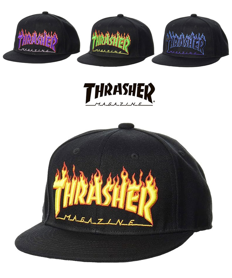 樂天商城 - THRASHER スラッシャー FLAME LOGO ポリエステルサージ 平つばキャップ THR-C05 レディース メンズ ブランド 帽子 刺繍キャップ 秋 冬 秋冬