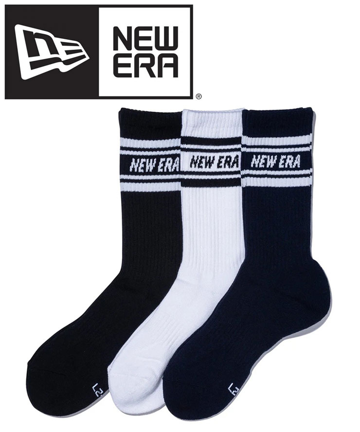 NEW ERA �˥塼���� ���å��� ���롼 3�ڥ� �饤�� �֥�å�/�ۥ磻��/�ͥ��ӡ� ���� 3­���å� SOCKS CREW 3PAIRS LINE MU...