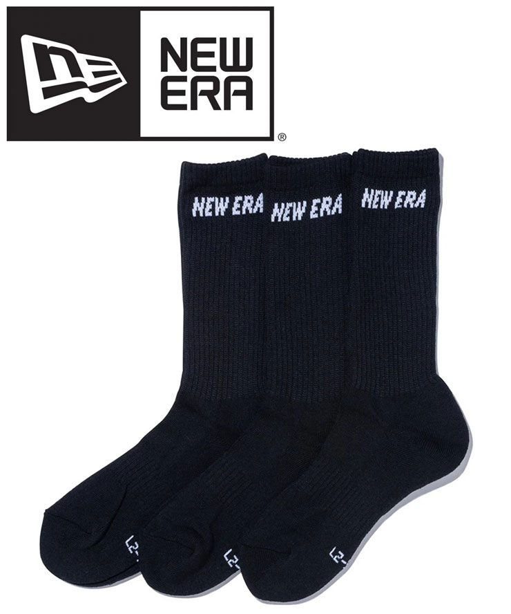 Rakuten - 靴下 メンズ レディース 春夏 NEW ERA ニューエラ クルーソックス 3足セット 14518183 ブラック SOCKS CREW 3PAIRS