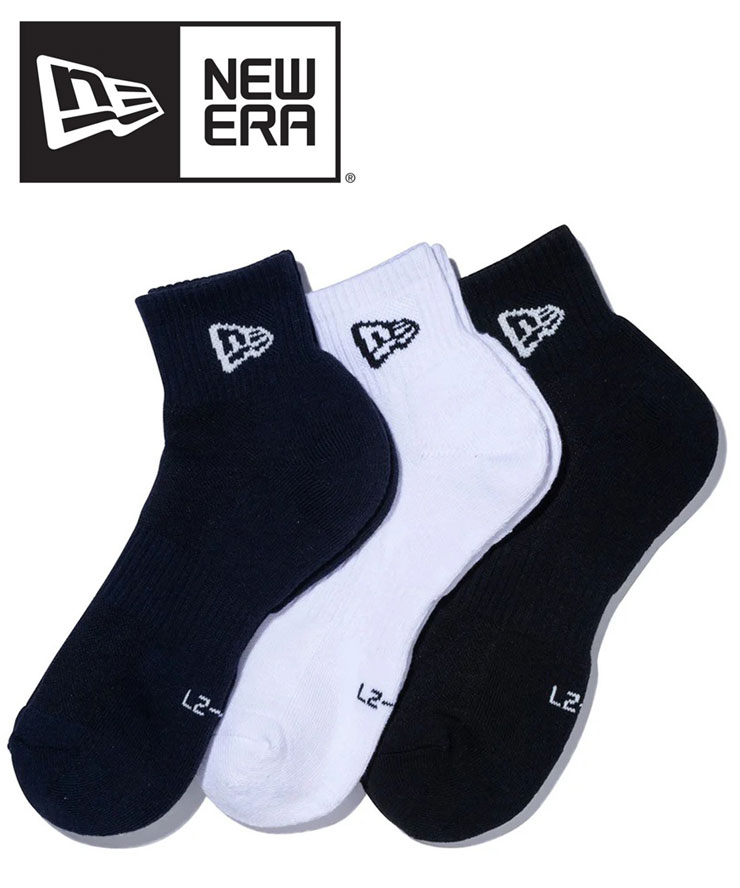 樂天商城 - 靴下 メンズ レディース 春夏 NEW ERA ニューエラ アンクルソックス 3足セット 14518188 ブラック ホワイト ネイビー SOCKS ANKLE 3PAIRS
