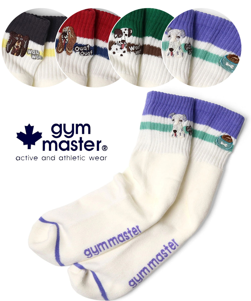 乐天商城 - gym master ジムマスター DOG刺繍コンビソックス G766740 メンズ レディース 靴下 ソックス 犬 刺繍 クルーソックス 春夏 オールシーズン ギフト プレゼント