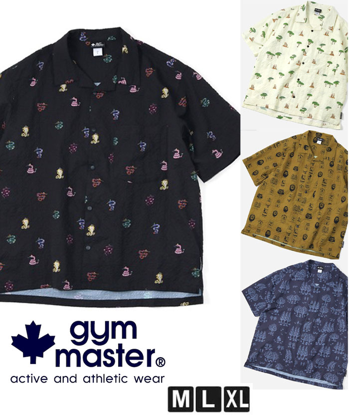 樂天商城 - gym master ジムマスター 半袖シャツ メンズ ULシアサッカー ハッピーペイントシャツ G733765 春夏 総柄シャツ 開襟シャツ 軽量 速乾 アウトドア