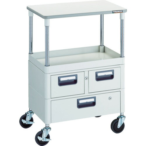 TRUSCO ツールワゴン フェニックスワゴン 省音 600X400 H880 引出付 天板付 ホワイト PEW-961VWT-W