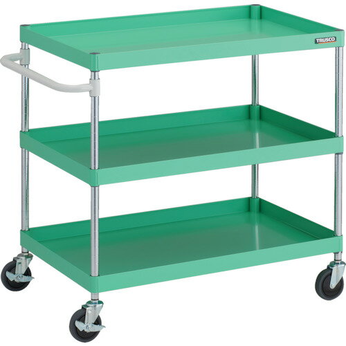 TRUSCO ツールワゴン フェニックスワゴン 抗ウィルスハンドル 省音 900X600XH880 3段 ヤンググリーン PEW-993A-YG
