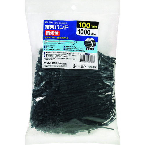 樂天商城 - ELPA結束バンド2.5*100mmブラック耐候性(1000本入)KBF-N1001000(BK)