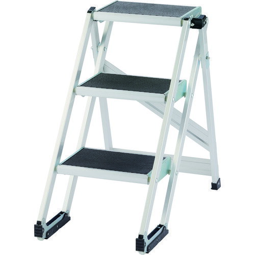 ●折りたたみ式のため、収納時に場所をとりません。●キャスター付で、移動が容易に行えます。●踏面が広いので、昇降しやすいです。●踏面はクッション性の高い滑り止めゴム付きです。●アルマイト仕上げ●昇降の多い倉庫、工場内作業に。●最大使用質量(kg)：150●天板高さ(m)：1●収納時寸法(mm)全長*幅*厚さ：1405*500*95(89)●天板寸法(mm)：353*253●キャスター：あり●段数：4●踏ざん踏面幅：253mm●完成品●アルマイトクリア仕上げ●アルミ合金リニューアルに伴い、パッケージ・内容等予告なく変更する場合がございます。予めご了承ください。広告文責：楽天グループ株式会社050-5212-8316