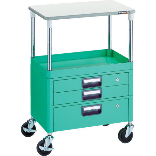 TRUSCO ツールワゴン フェニックスワゴン 省音 600X400 H880 引出付 天板付 ヤンググリーン PEW-961VXT-YG