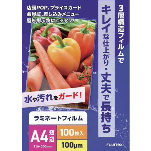 フジテックス ラミネートフィルム100ミクロン A4 100枚入り 1117033004