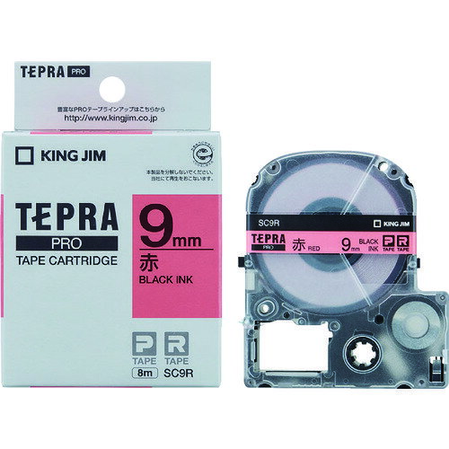 KING JIM (純正)「テプラ」PROテープ 9mm 赤ラベル／黒文字 長さ8m SC9R