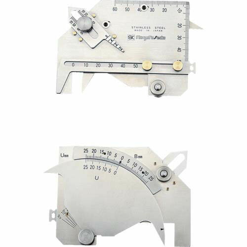 ●長さ寸法測定精度(mm)：±0.6●角度測定器差(度)：±2●隙間測定器差(mm)：±0.6●のど厚測定器差(mm)：±0.6●本体直尺目盛(mm)：50、60●余盛高さ(mm)：25●すみ肉脚長(mm)：25●すみ肉のど厚(mm)：15●アンダーカット深度(mm)：25●開先(ベベル)角度(度)：0-70(最小読取5)●溶接の余盛・すみ肉・脚長などの測定が1つでできるのが同社の溶接ゲージです。●各溶接ゲージには下記の特長があります。WG-1：余盛・すみ肉・脚長などが測定できる標準的な溶接ゲージ。WG-2：WGー1にアンダーカット測定機能を追加したモデル。WG-3、5：最大50mmの余盛測定が可能。WG-3はアンダーカットの測定も可能。WGU-7M、8M、9M：アンダーカットの測定を得意とするモデル。8M、9Mは圧接後の膨らみ測定、ビード幅測定も可能。WGF-60、50：開先付の異形すみ肉溶接に対応したモデル。●板材の厚み、溶接ビード幅の測定、丸物外径及び鉄筋などの圧接溶接の膨らみなどの測定機能を追加しています。●国土交通省告示による新規格に対応し、突き合わせ溶接の食い違い段差測定でビード跨ぎ幅が53mmになり、厚物溶接の測定範囲が広くなっています。●べベル角度の測定範囲が、0-70度まで測定可能です。●携帯に便利なビニールケース付です。●溶接の余盛、すみ肉の大きさ及び角度等の測定、圧接溶接の膨らみ測定に●ビニールケースリニューアルに伴い、パッケージ・内容等予告なく変更する場合がございます。予めご了承ください。広告文責：楽天グループ株式会社050-5212-8316