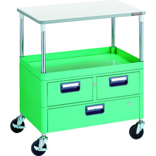 TRUSCO ツールワゴン フェニックスワゴン 省音 750X500 H880 引出付 天板付 ヤンググリーン PEW-971VWT-YG