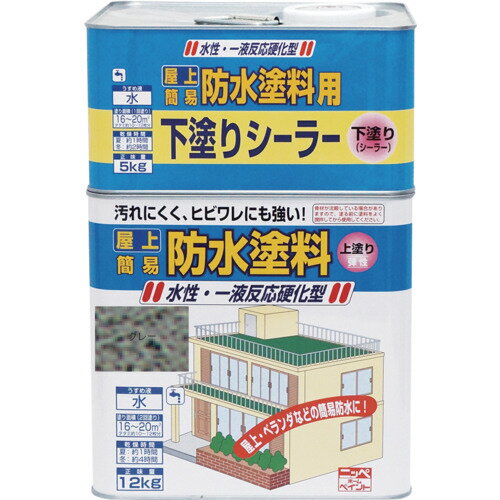 ニッぺ 水性屋上防水塗料セット 17kg グレー HUP002-17