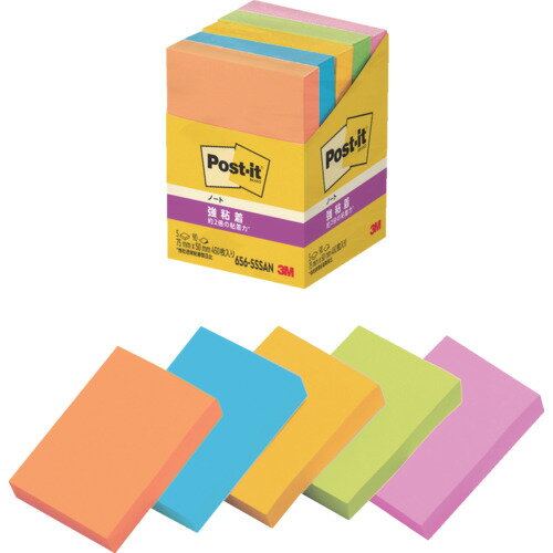 3M ポスト・イット 強粘着 75X50mm 90枚X5パッド 5色混色 656-5SSAN