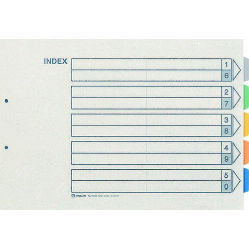 KING JIM カラ-インデックス A3ヨコ型 5色5山6枚1組 2穴 1000E