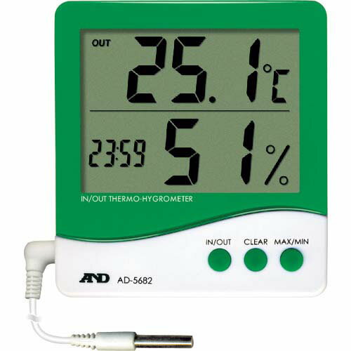 A＆D 時計付き内外温度・湿度計 AD5682