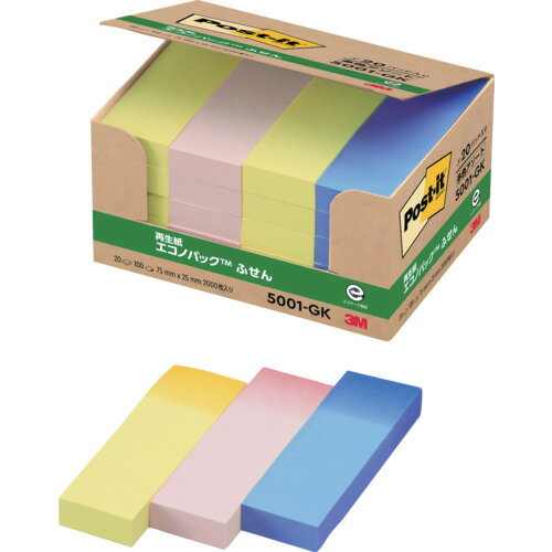 乐天商城 - 3M ポスト・イット 75X25mm 100枚X20パッド 3色混色 5001-GK