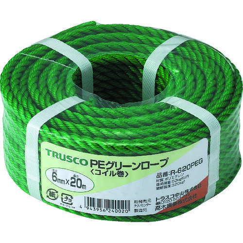 TRUSCO PEグリーンロープ 3つ打 線径6mmX長さ20m R620PEG