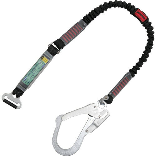 TSUYORON胴ベルト型墜落制止用器具用副ランヤード(伸縮タイプ)ノビロン(BK)ショックアブソーバ+連結環FL-51・フックFS-93-1D環止めなしTBL-AT-NV-S5931-BK-N-JAN-BP(4.0)