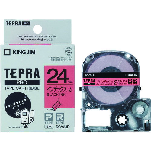 乐天商城 - KING JIM (純正)「テプラ」PROテープ 24mm インデックスラベル／赤ラベル／黒文字 長さ8m SCY24R
