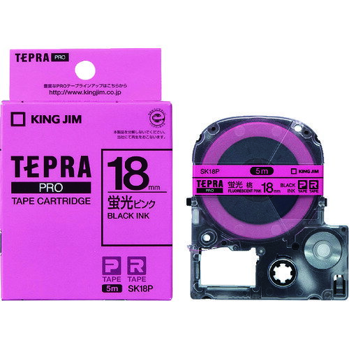 樂天商城 - KING JIM (純正)「テプラ」PROテープ 18mm ピンクラベル(蛍光色)／黒文字 長さ5m SK18P