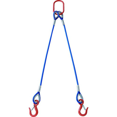 ●樹脂製のカラー被覆付きのため、太さや使用荷重が一目でわかります。●JIS規格適合品のワイヤロープを使用しています。●「労働安全衛生規則第475条」及び「クレーン等安全規則第219条」に規程された方法にのっとり加工している商品です。●端末を特殊スリーブにて圧着加工しており、加工部分のトゲがなく、安全に作業して頂けます。●対象物に極力傷をつけたくない場面などでは、スリーブ部分を収縮チューブで保護したタイプ(収縮チューブ保護カバー付きタイプ)をご使用ください。●工事現場や各種工場内での玉掛作業・固縛作業に。●全長(m)：1.5●スリング径(mm)：12●タイプ：2本吊り●被覆色：青透明●安全使用荷重2本吊り(t)：吊り角度60度以内 1.90●ワイヤ径(mm)：12●外径(mm)：14リニューアルに伴い、パッケージ・内容等予告なく変更する場合がございます。予めご了承ください。広告文責：楽天グループ株式会社050-5212-8316