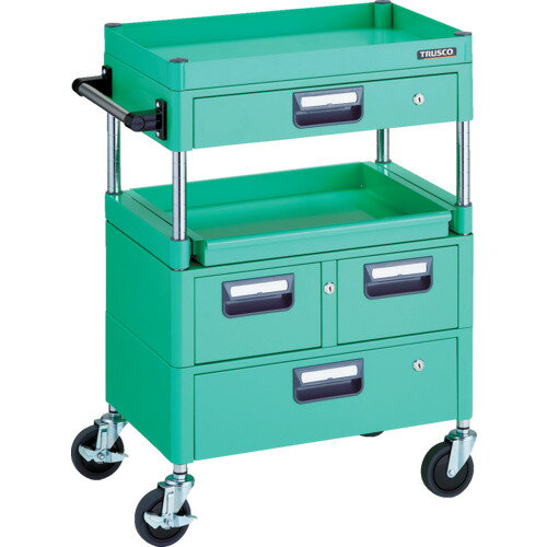 TRUSCO ツールワゴン フェニックスワゴン 省音 600X400 H880 引出付 スライド1段 ヤンググリーン PEW-961M1VWZ-YG