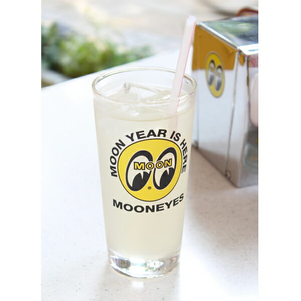 【MOONEYES】【グラスタンブラー】ムーンアイズ MOON CAFE ガラス アイボール ロゴ ピンスト ピンストライプ ムーンカフェ ビール お茶 ジュース 晩酌 ムーンロゴ ムーンアイ MOON Equipped ホットロッド アメ車 アメリカン雑貨 ガレージ雑貨 レトロ カリフォルニアスタイル