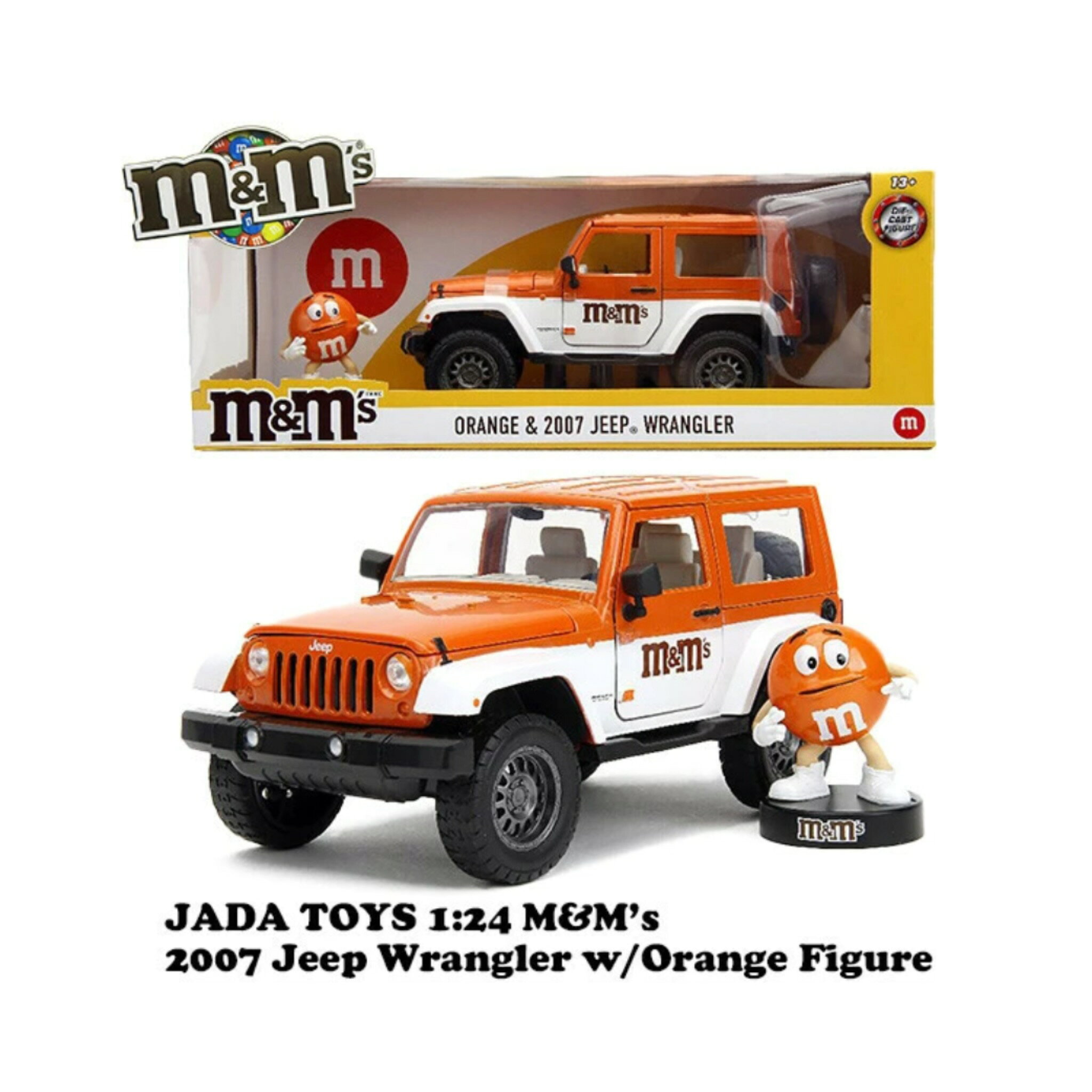 エムアンドエムズ オレンジ ミニカー Jada ジャダ JadaToys ジープ アメリカ雑貨 アメリカン アメ車 カスタム カフェ 店舗 フィギュア ホビー おもちゃ インテリア 飾り 1/24 サイズ M&M'S 2007 JEEP WRANGLER ORANGE FIGURE