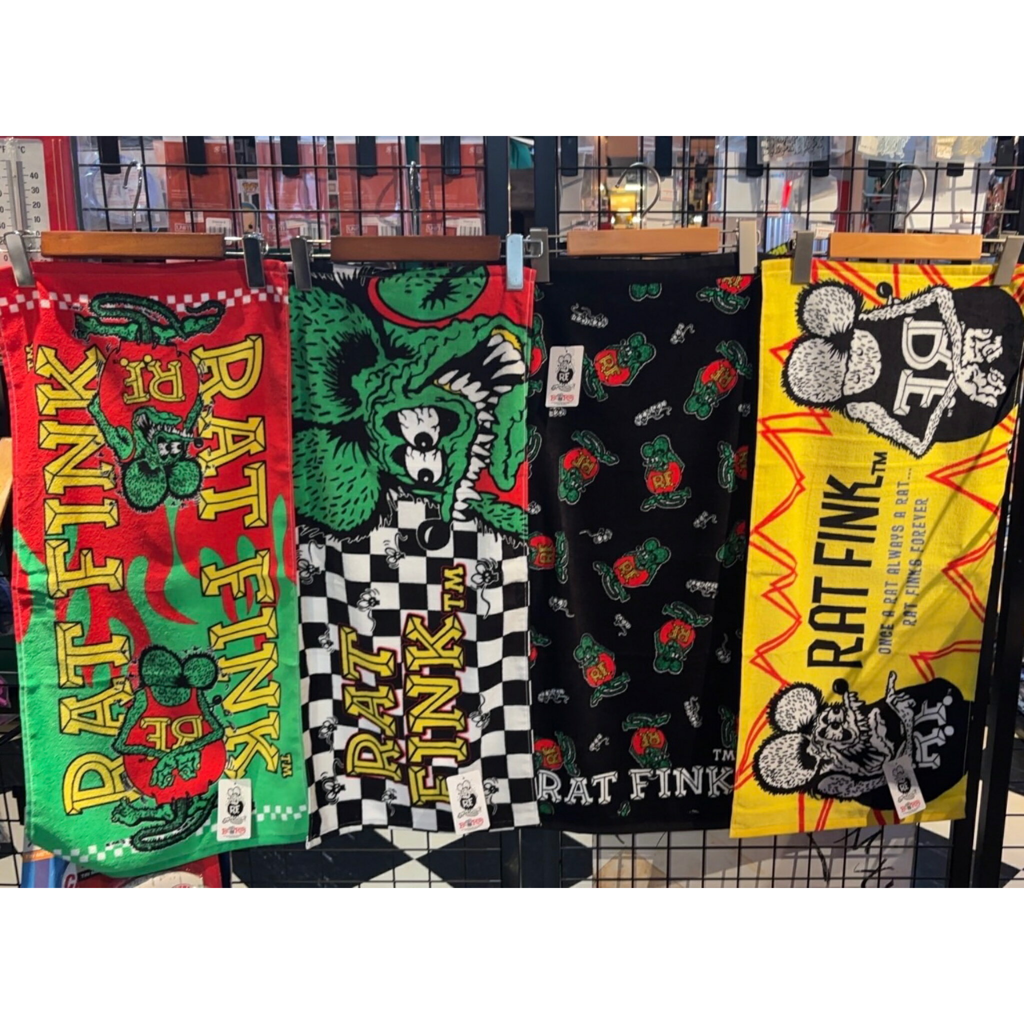 【ラットフィンク RF フェイス タオル】 スポーツ 家事 アウトドア ジム 飾り 総柄 フレームレス イエロー チェッカー チェック アメリカ アメリカン 雑...