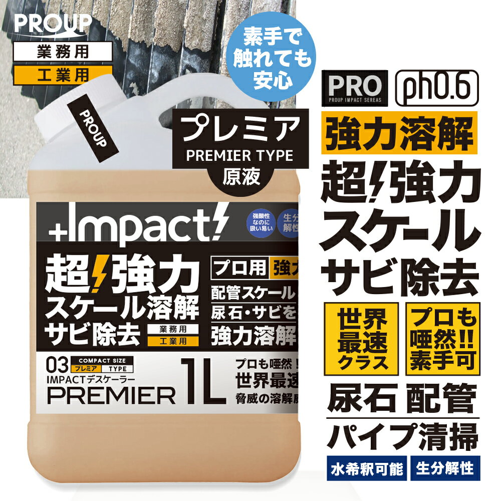 有吉ゼミ【プロも唖然 世界最速 】プロ仕様 原液 超強力 カルシウム スケール 尿石 除去剤インパクトデスケーラープレミア1リットル 原液 ph0.6 熱交換器 パイプクリーナー 配管 尿石落し 尿石取り トイレ カルキ スケール除去 トイレ パイプ サビ落とし エフロ 強酸性