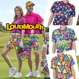 LOUDMOUTH ラウドマウス メンズ ゴルフウェア ポロシャツ ブランド ゴルフ 半袖 シャツ ロゴ 吸汗速乾 涼しい UVカット 接触冷感 派手 蛍光色 総柄