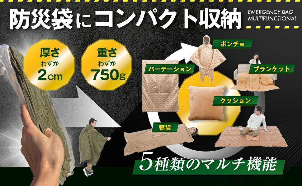 Traveler Outdoor 防災用品 多機能防災クッション ポンチョ ブランケット シート 寝袋 パーテーション アンダーキルト 保温 防風 撥水 避難所 緊急時 コンパクト 軽量 アプリコット proxydirect0507-10000010 ライフエイドマーケット サンプル画像3