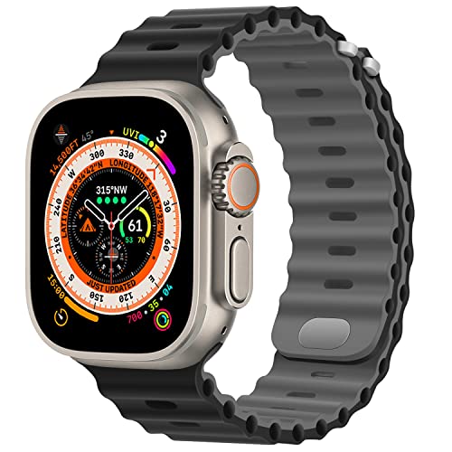 [HITZEE] Band コンパチブル Apple Watch バンド 49mm 45mm 44mm 42mm レディース メンズ スポーツ アップルウォッチ バンド ベルト バックル付きの柔らかいシリコンバンド Apple Watch Ultra 2 シリーズ 9 8 7 SE 6 5 4 3 2 1に対応（黒灰色）