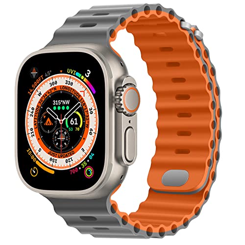 [HITZEE] Band コンパチブル Apple Watch バンド 49mm 45mm 44mm 42mm レディース メンズ スポーツ アップルウォッチ バンド ベルト バックル付きの柔らかいシリコンバンド Apple Watch Ultra 2 シリーズ 9 8 7 SE 6 5 4 3 2 1に対応（グレーオレンジ）