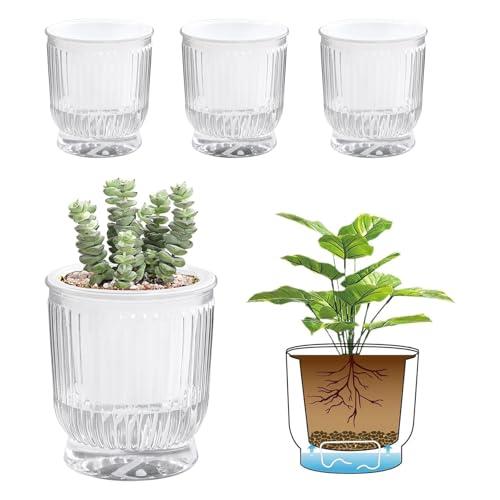 T4U 10CM 給水プランター 植木鉢 プラスチック 4個セット 観葉植物 鉢 おしゃれ 底面給水鉢 給水紐付き..