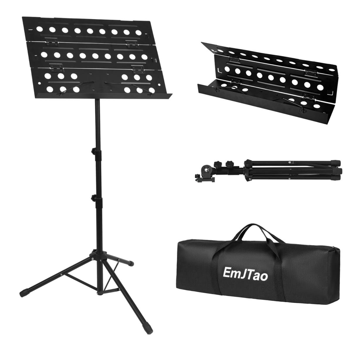 Music Stands - EmJTao 譜面台 折りたたみ式楽譜スタンド 簡単組立 持ち運び便利 高さ調節可能な楽譜たて 三脚安定 収納袋付き 演奏・自宅練習用