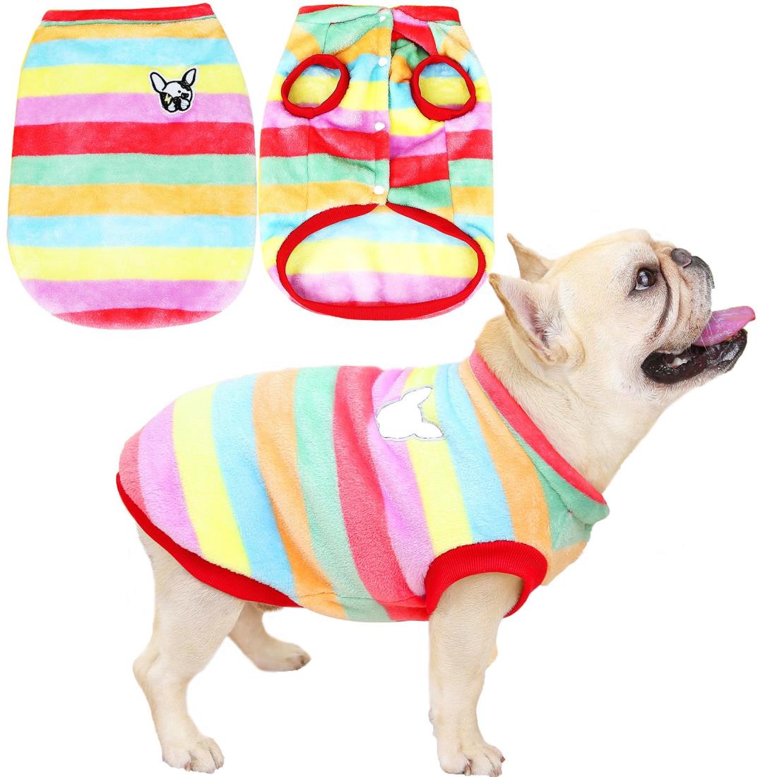 SMALLLEE_LUCKY_STORE 犬服 ペット服 縞模様 フレンチ ブルドッグ服 トレーナー セーター 犬の服 小中型犬 春秋冬ドッグウェア 犬ウェアー 柔らかい 弾力性のある 部屋着 お散歩お出かけウェアに，虹，S