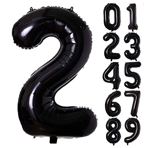 Lausatek バルーン アルミ風船 数字2 ナンバー 40インチ 大きい 誕生日 ハッピーバースデー 飾り付け ウェディング 記念日 パーティー 黒 約90cm ブラック