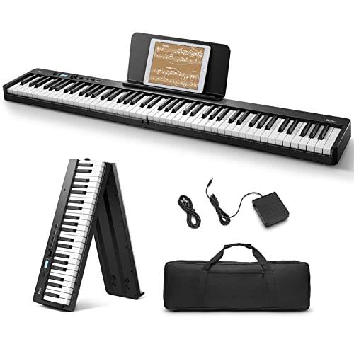 Eastar 電子ピアノ 88鍵盤 キーボード 折り畳み式 軽量 ワイヤレスMIDI機能 タッチレスポンス機能 ペダ..