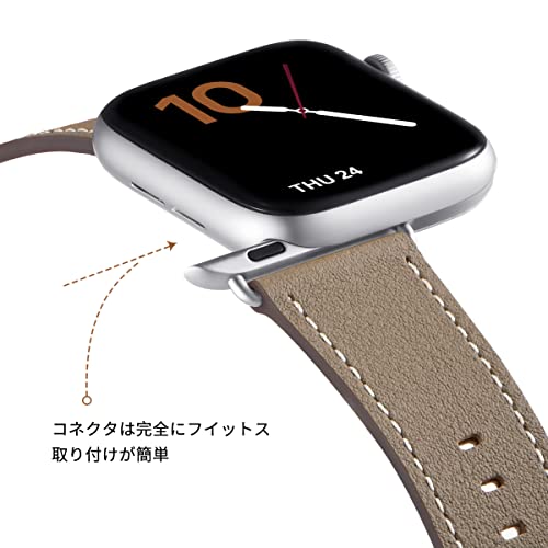 LOVLEOP アップルウォッチ バンド レザー 本革製 コンパチブル Apple Watch バンド 38mm 40mm 41mm 交換ベルト iWatch Ultra2/Ultra Series 9/8/7/6/5/4/3/2/1/SE/SE2全機種に対応 オリジナル素材 柔らかいベルト 男女兼用 ビジネス 通勤用(キャメルブラウン/シルバー)