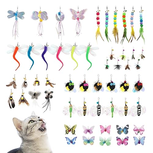SONGWAY 猫 おもちゃ 昆虫 ねこじゃらし 飛ぶ虫 玩具 交換用52個昆虫の大集合 収納箱付き