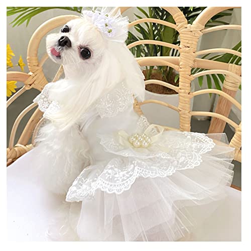 Yurika 犬 ウエディングドレス 手作り犬服 華やかペットのドレス お姫様スカート おしゃれ プリンセス 結婚式 お祝い 記念パーティー 小型犬 プレゼント M- 体重3kg-4kg ホワイト