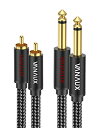 6.35mm rca 変換ケーブル VANAUX rca フォン ケーブル 2x6.35mm to 2RCAケーブル モノラルフォンプラグ TS 変換ステレオオーディオ分配アダプターケーブル オーディオインターフェース ミキサー アンプ スピーカーなど用(1M)