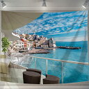 U-SITU タペストリー 壁掛け 壁飾り インテリア 地中海 海浜リゾートホテル ベランダ景色 雰囲気チェンジ 洗える 布地ポスター おしゃれ 多機能（サイズ：幅150×丈100cm）カラー：2064A
