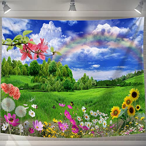 U-SITU タペストリー 壁掛け 壁飾り 花 森 虹 春 オシャレ 背景 多機能 布ポスター インテリア 雰囲気..